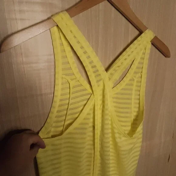 Zyia Bright Yellow Striped Open Back Tank Top Medium - Picture 5 of 6